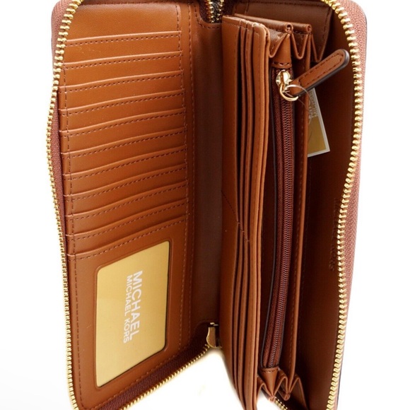 Michael Kors Jet Set Girls Large Zip Around Continental Wristlet Wallet Brown - Picture 3 of 5